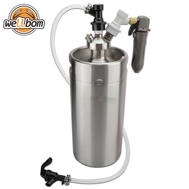 3.6L Mini Keg Growler wine pot Stainless Steel Beer Keg Mini keg tap Dispenser with Co2 keg Charger and Beer Line Assembly